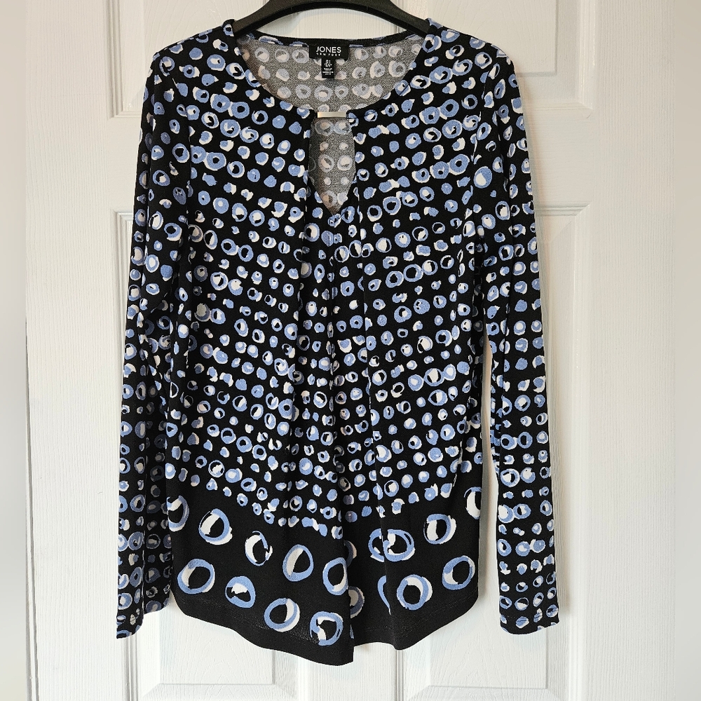 Jones New York Keyhole Neck Blouse Bubbles Stretchy Crepe Small JNY